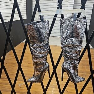 Shoe Dazzle Metallic Crackle Heeled Boots